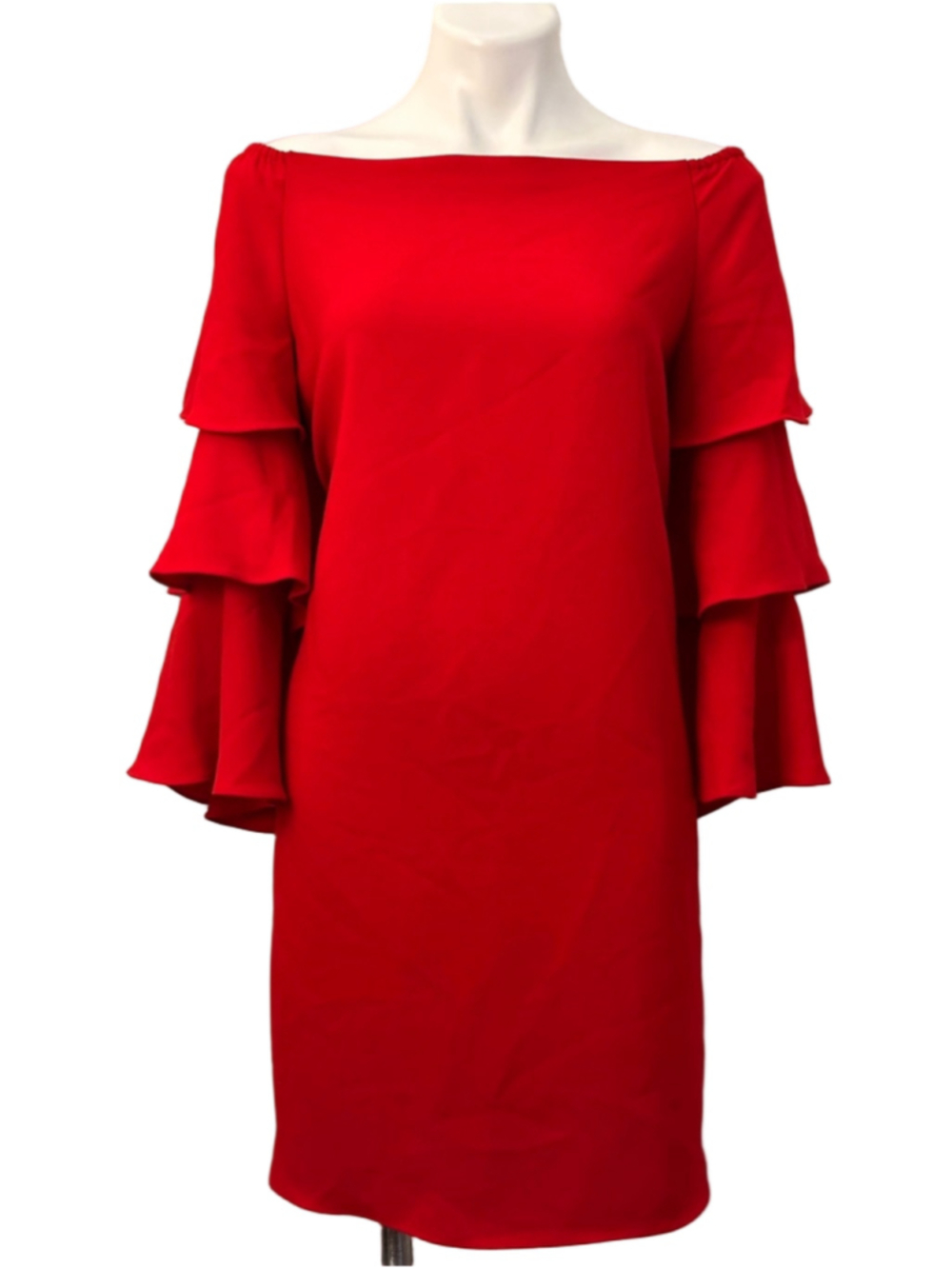 Nanette Lepore Red Off-Shoulder Ruffle Sleeve Dress